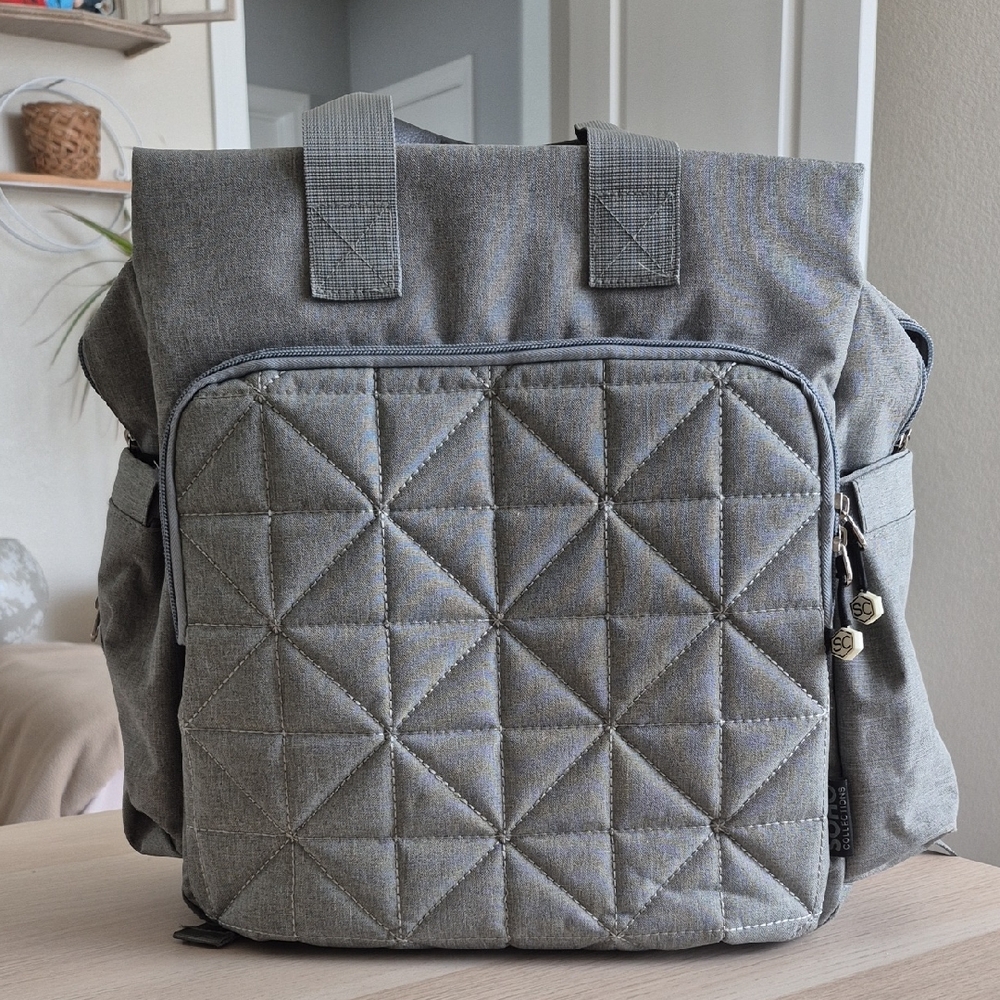 Soho Gray Quilted Baby Bag Diaper Backpack